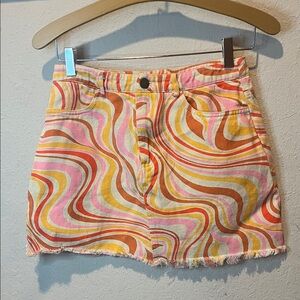 Pretty Garbage Retro Swirl Mini Skirt with raw hem size Medium